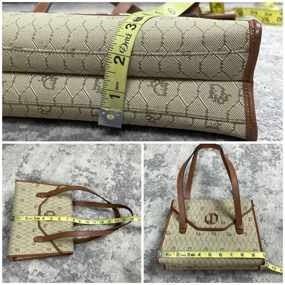 Vintage Christian Dior Honeycomb Flap Shoulder Bag Satchel Beige Designer - Picture 17 of 17